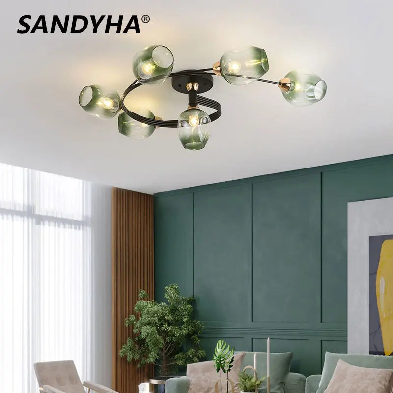 Lustre — Moderne nordique en spirale en verre et fer