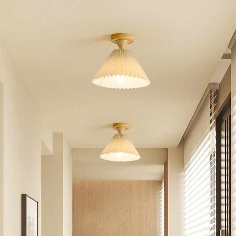 Plafonnier — Moderne LED bois tissu plissé