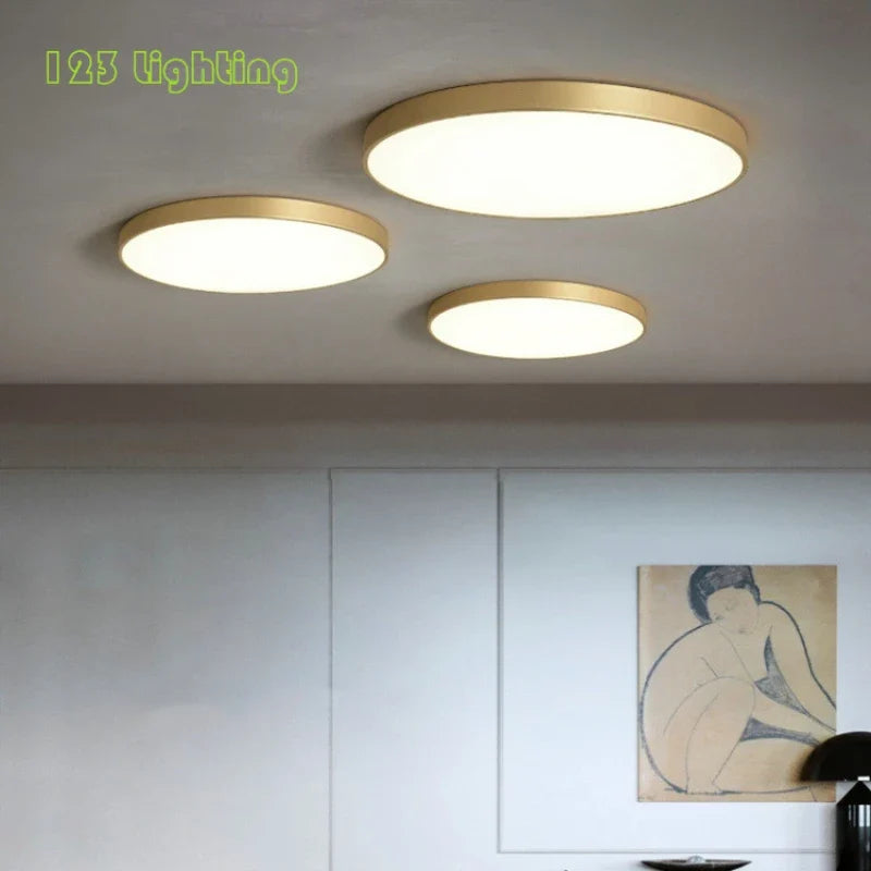 Plafonnier — LED minimaliste à télécommande en laiton doré
