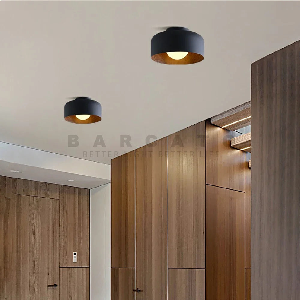Plafonnier — Nordique moderne noyer bois Texture LED plafonnier pour chambre salon cuisine étude allée balcon rond G9 lustre lumière