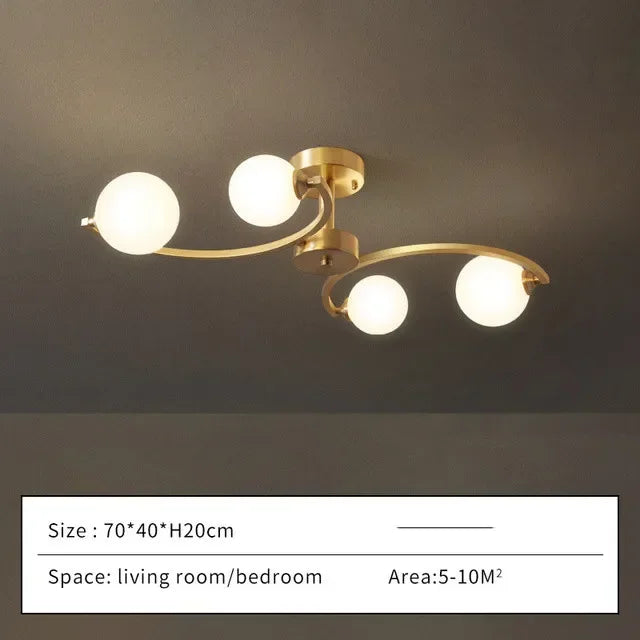 Plafonnier — Moderne en cuivre doré avec boule de verre et LED