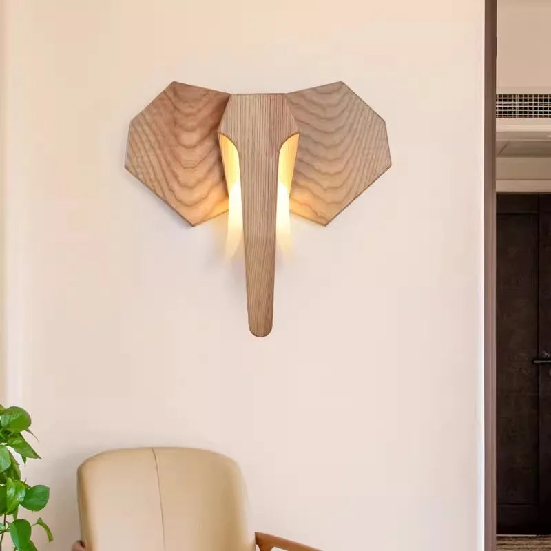 lampe éléphant en bois de frêne style sud-est asiatique