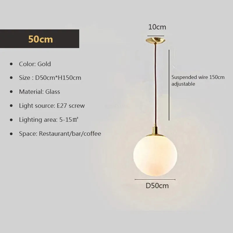 Suspension — En verre nordique 8-50 cm boule ronde lampes suspendues pour la maison pour Bar chambre salon café décoration Luminaires Lustre