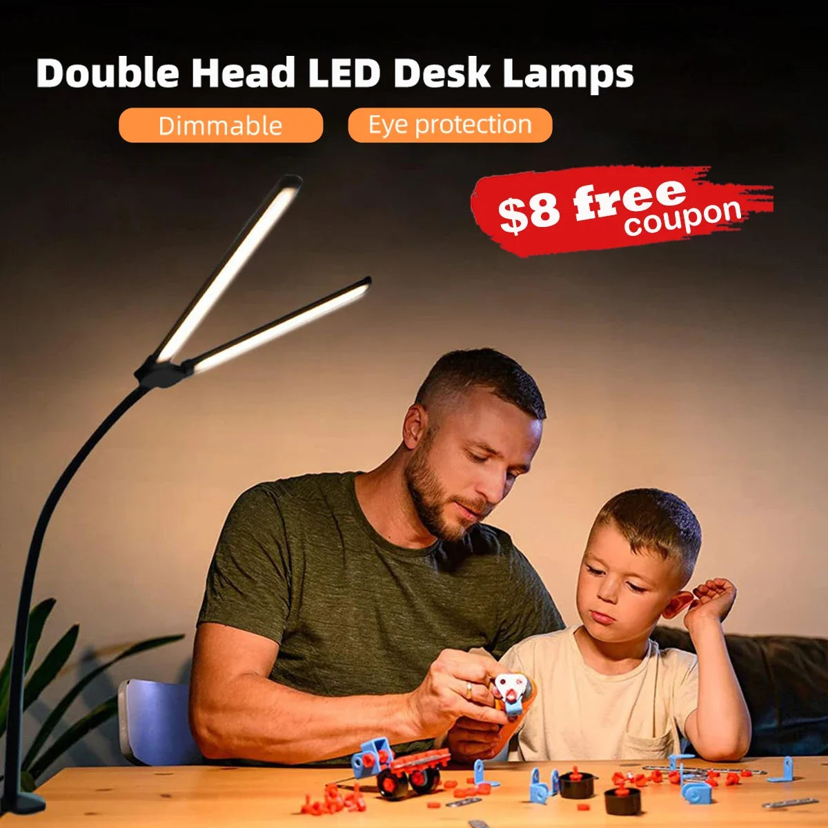 Lampe de bureau — À double tête à pince LED adjustable