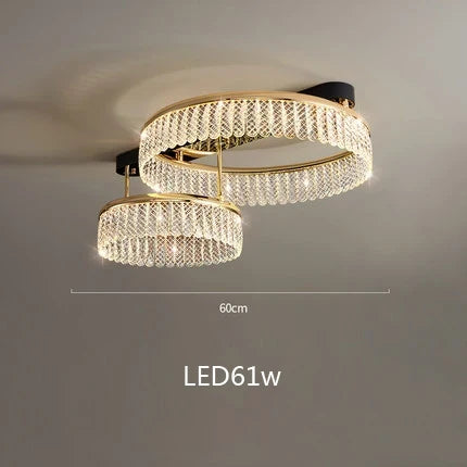 Lustre — LED en cristal losange rond à plusieurs anneaux luxueux