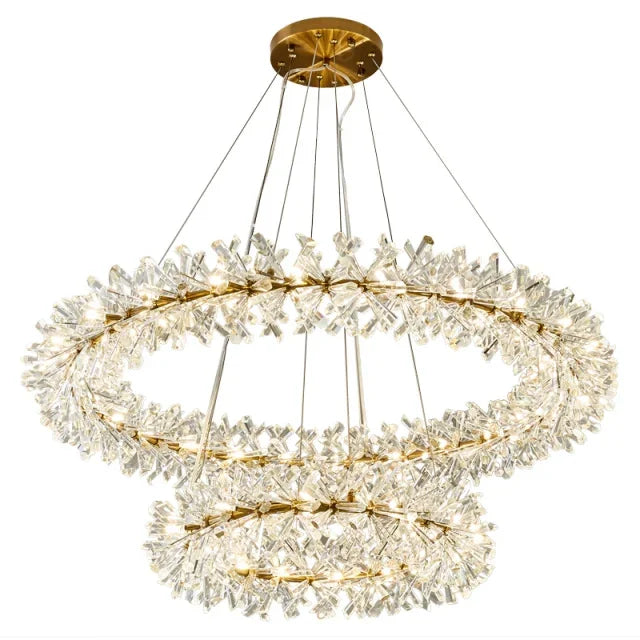 Suspension — En cristal de fleur moderne Suspension lustres LED de luxe pour salon 60 80 100 cm anneaux suspendus suspension