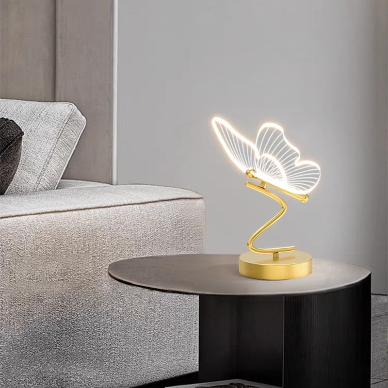 Lampe à poser design LED métallique ondulé Papillon