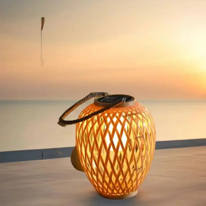 lampe extérieure solaire imitation bambou pour jardin décoratif