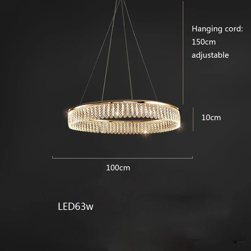 Lustre — LED en cristal losange rond à plusieurs anneaux luxueux