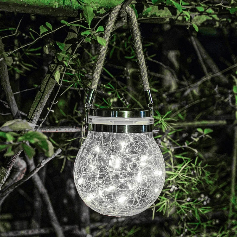Lampe à poser — Solaire suspendue en verre craquelé pour jardin et extérieur