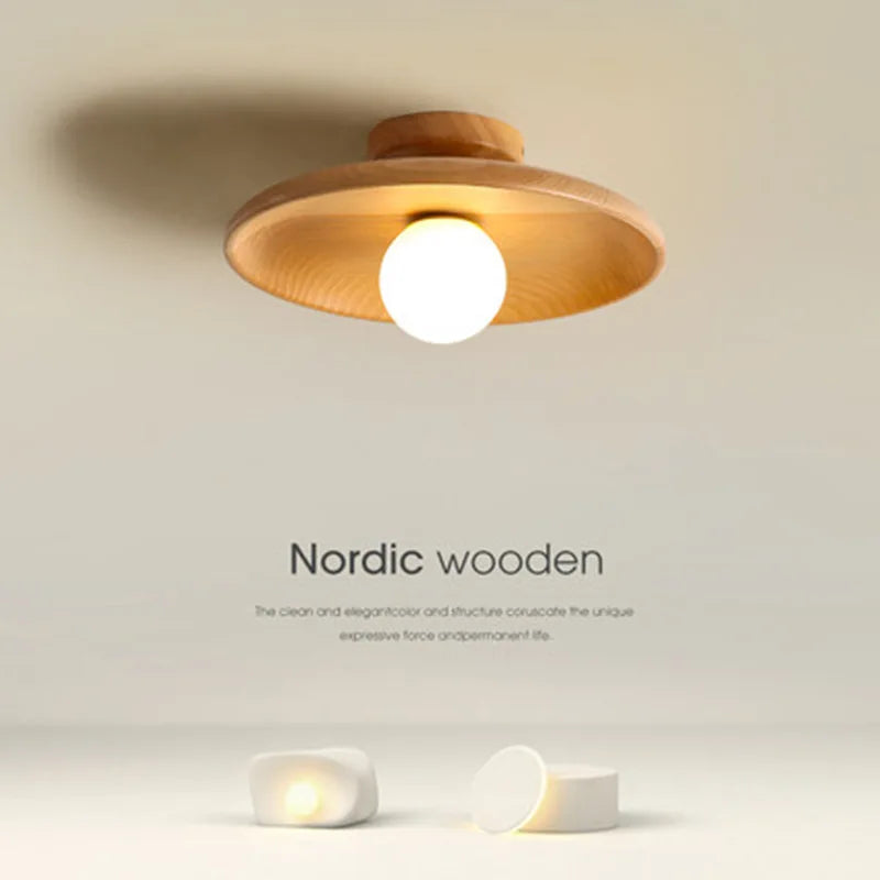 Plafonnier — Nordique plafonnier rond en bois pour vestiaire chambre salle d'étude couloir enfant maison intérieur éclairage de haute qualité