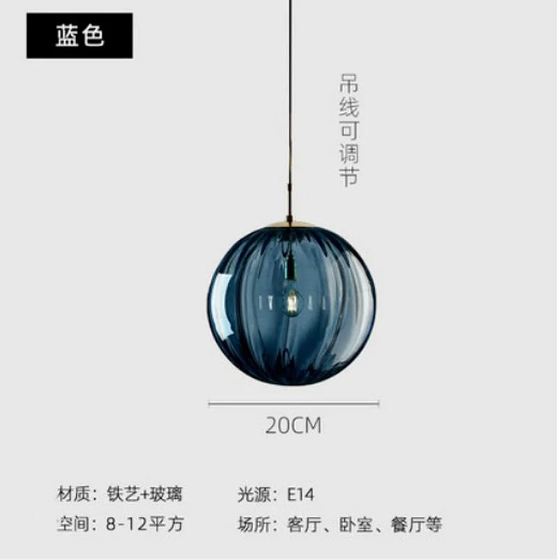 Lustre — Boule de verre coloré nordique lampes suspendues moderne Grain d'eau Restaurant cuisine luminaire suspendu chambre lampe de chevet