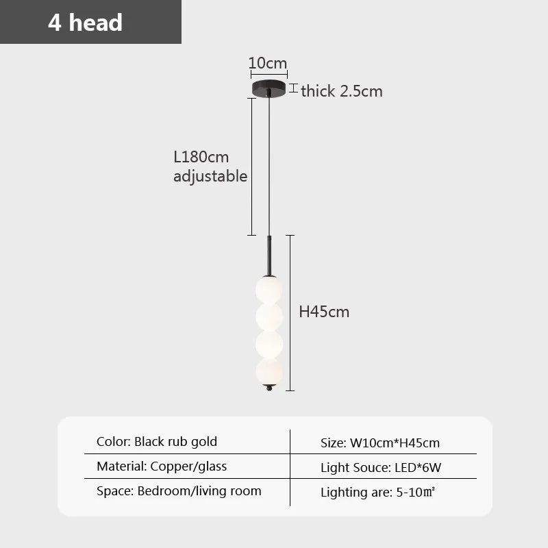 Suspension — En verre nordique LED cuivre vent gourde 3-8 tête chevet suspendu décor lampe pour étude chambre salon éclairage