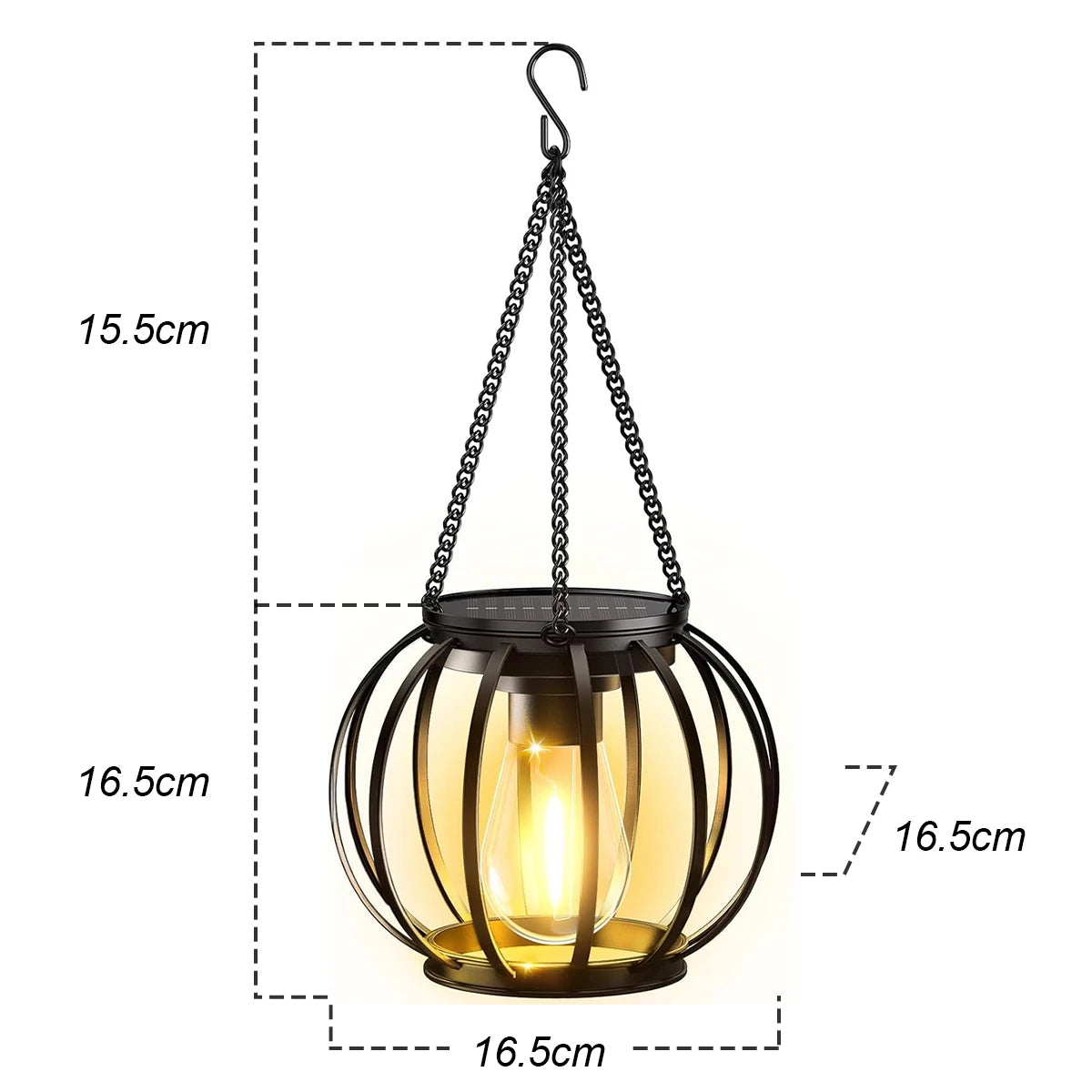 Lanterne solaire LED en fer avec chaîne et capteur de luminosité, 3000 K – Clairvaux