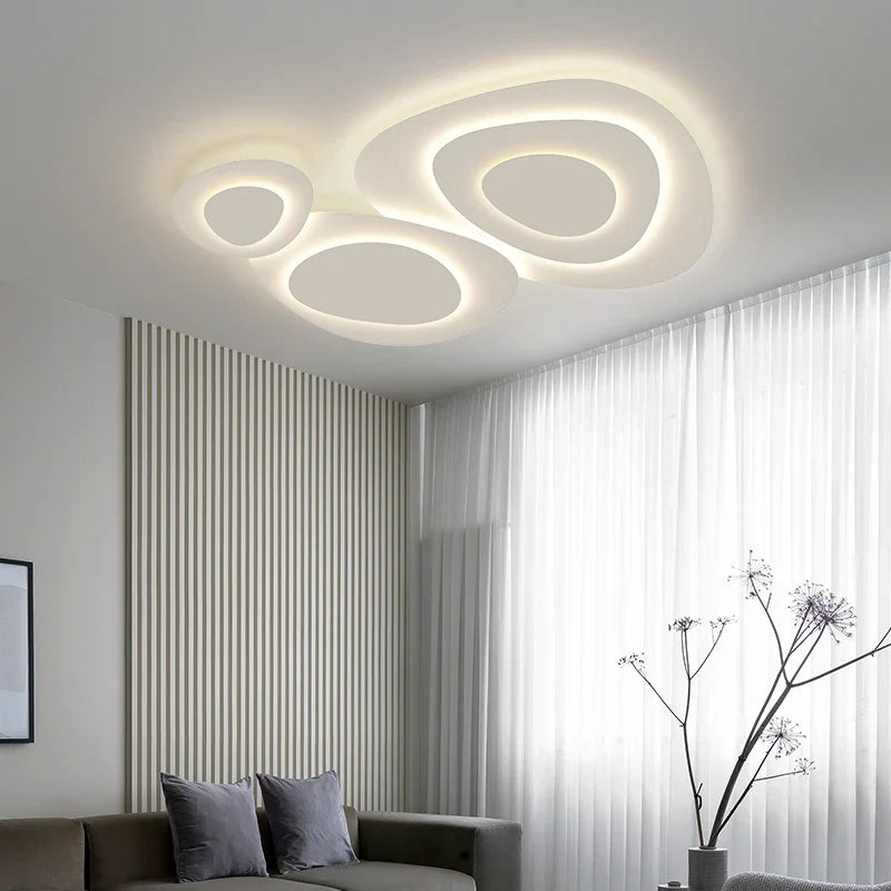 Lustre — Anneaux annuels modernes LED lustre intérieur salon ondulation forme meubles de maison décoration fer blanc corps couleur lampe éclairage