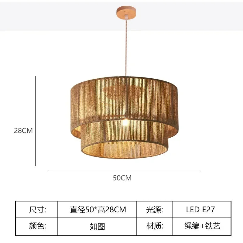 Lustre Vintage Félix Brume en Corde Tressée et Rotin — Suspendu 50cm / 3 couleurs / 100-240v ; Suspendu 50cm / Blanc chaud / 100-240v ; Suspendu 50cm / Blanc froid / 100-240v