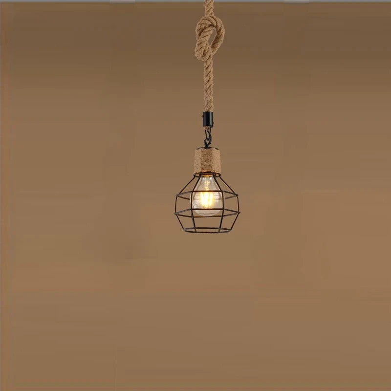 Lustre Vintage Solène Brume en Corde Tressée