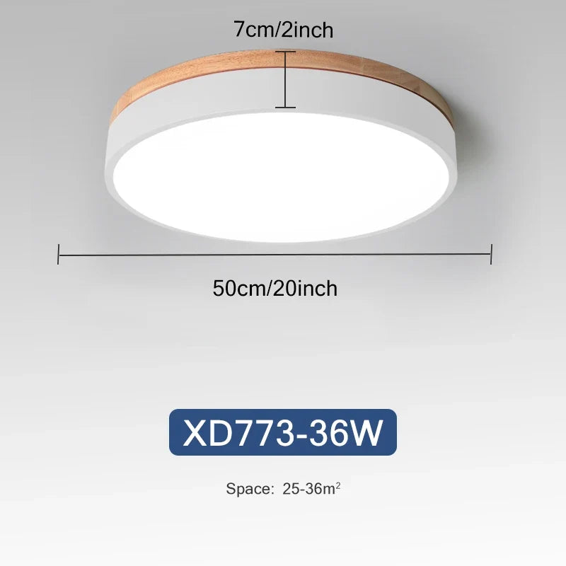 Plafonnier — Rond 7 couleurs nordique LED plafonniers pour salon chambre plafonniers en bois 3 lumières couleur réglable couloir balcon