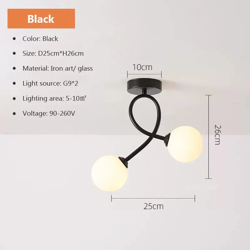 Plafonnier — En verre moderne minimaliste noir or 1/2 têtes éclairage intérieur pour couloir allée balcon entrée vestiaire luminaires