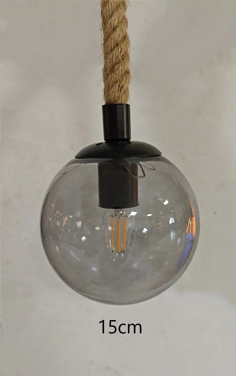 Suspension Naturelle Noémie Brume en Corde de Chanvre et Verre — B