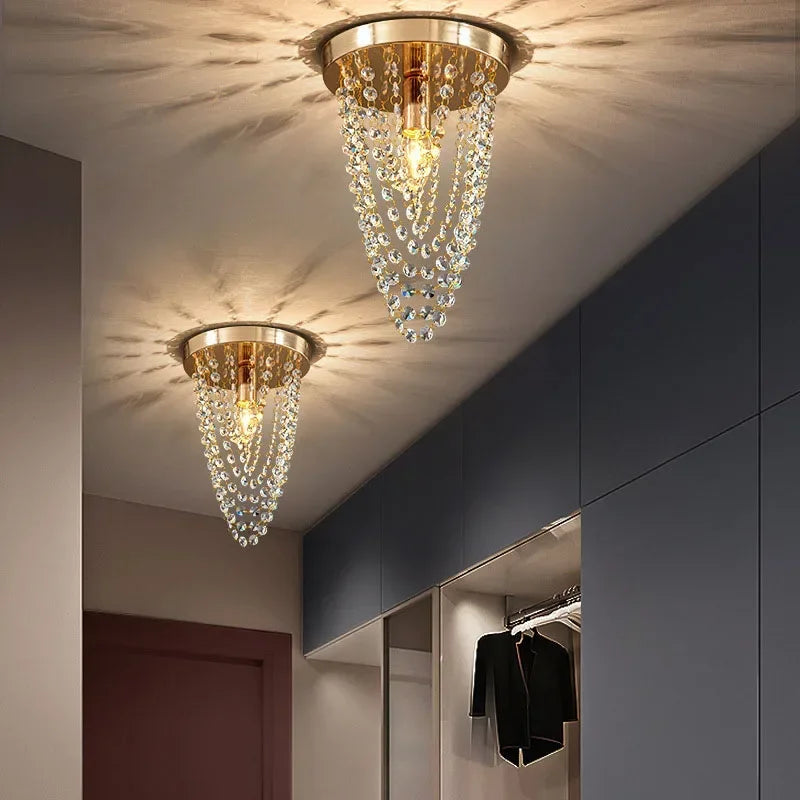 Plafonnier — LED en bois style bohème moderne avec cristal élégant