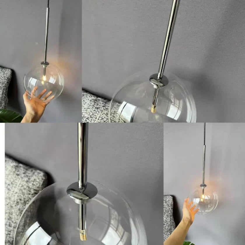 Suspension — Boule de verre suspension LED éclairage cuisine salle à manger Restaurant lampe suspendue chambre chevet plafond lustre hôtel décoration