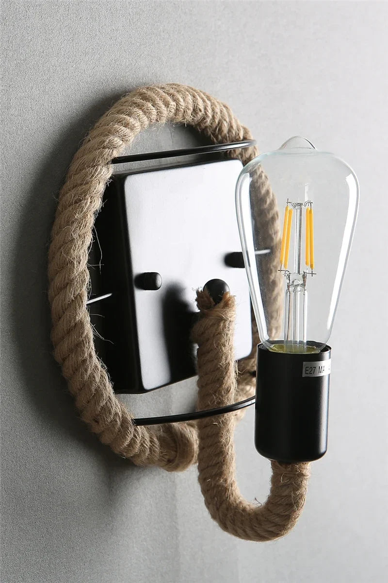 Applique murale Vintage Aurore Rivage en Corde de Chanvre — A / Sans ampoule ; A / Avec ampoule