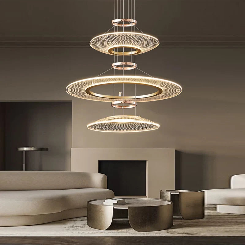 Lustre — Anneaux design pour salon double pour cuisine île hôtel Restaurant LED