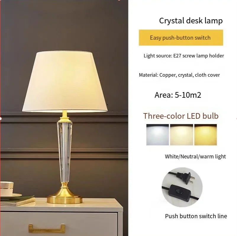 lampe en cristal de luxe européenne en cuivre créative et romantique