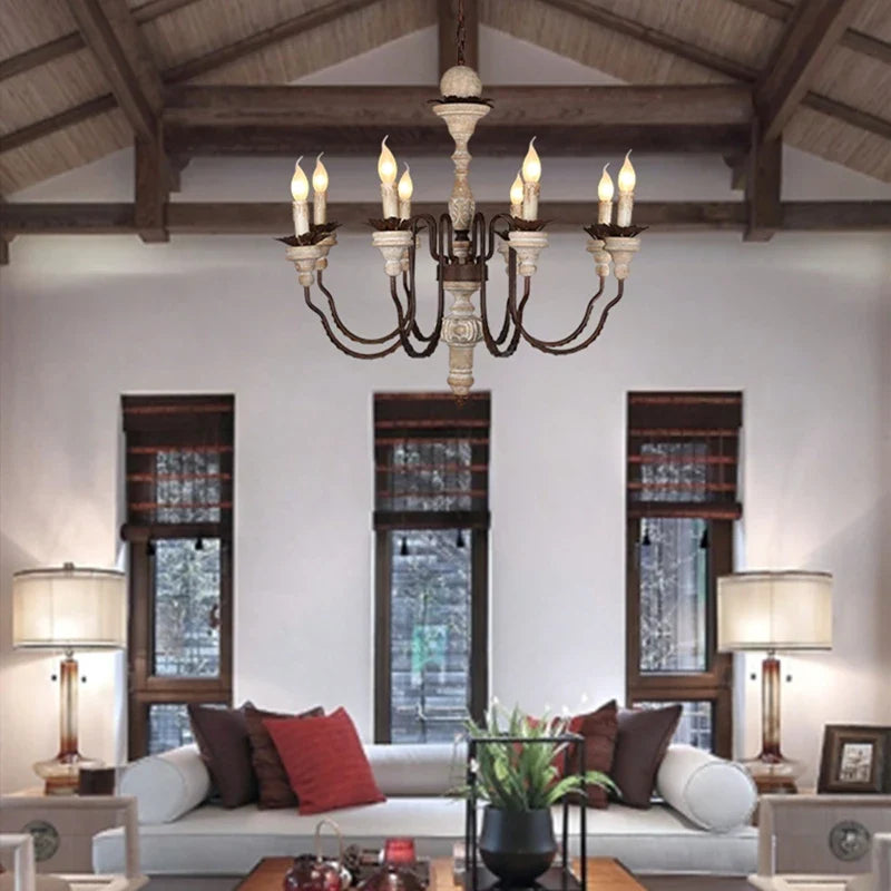 Lustre — Rétro artisanal en bois massif luminaire décoratif suspendu
