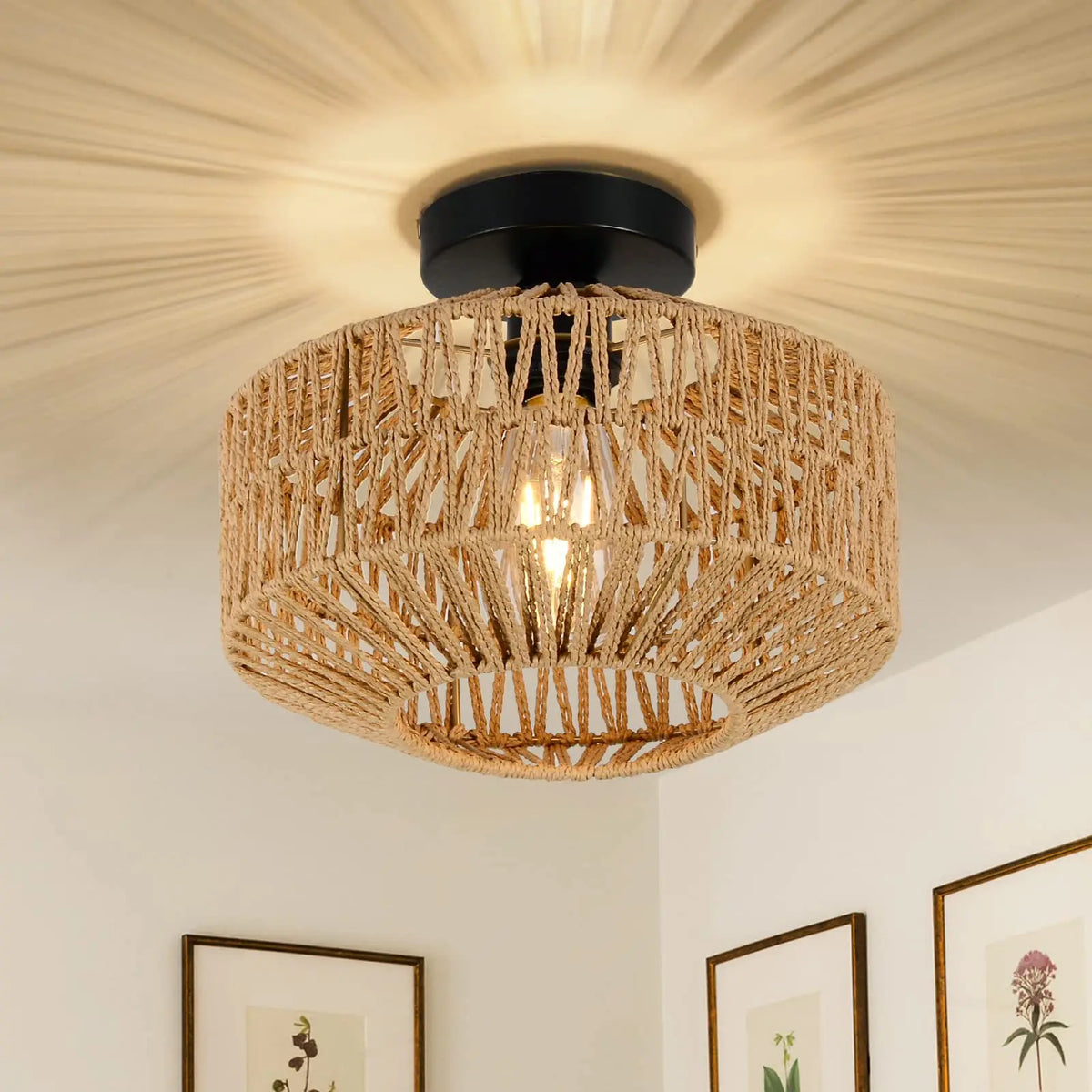 Plafonnier — Rotin E27 Ampoules Lustre Luminaire Tissé À La Main Lampe Celing Lampe Encastrée Pour Couloir Chambre Cuisine
