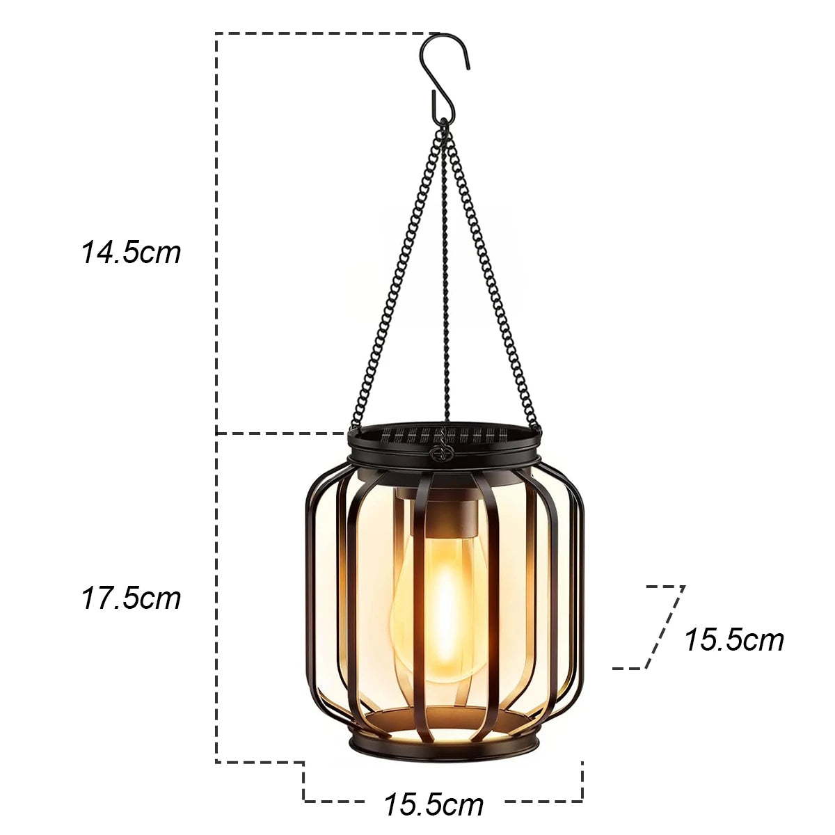 Lanterne solaire LED en fer avec chaîne et capteur de luminosité, 3000 K – Clairvaux