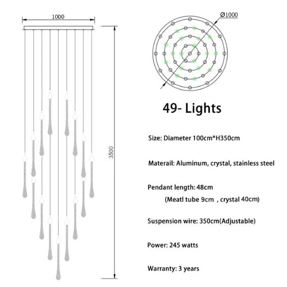 Lustre — LED moderne en cristal pour grand escalier