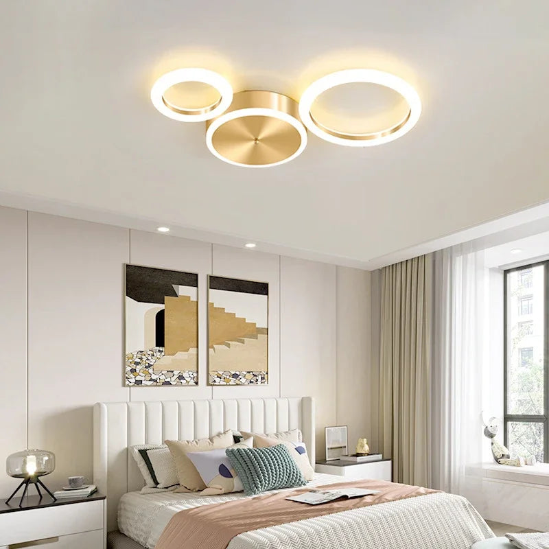 Plafonnier — Plafond moderne à LEDs lustre en aluminium Simple plafonnier pour salon chambre salle à manger cercle anneaux plafonnier doré