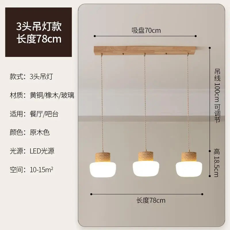 Suspension Wabi-sabi Jeanne Sillage en Corde de Chanvre et Verre — 3 têtes / Blanc chaud