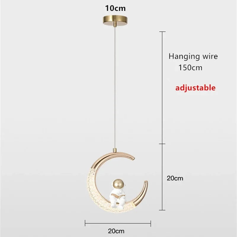 Lustre — Chambre d'enfant lustre de chevet moderne minimaliste lumière de luxe dessin animé garçon fille chambre lune lampe astronaute petit lustre