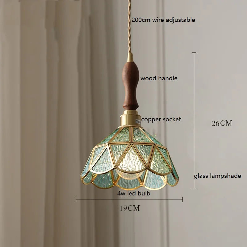 lampe à main vintage nordique avec verre coloré et cuivre