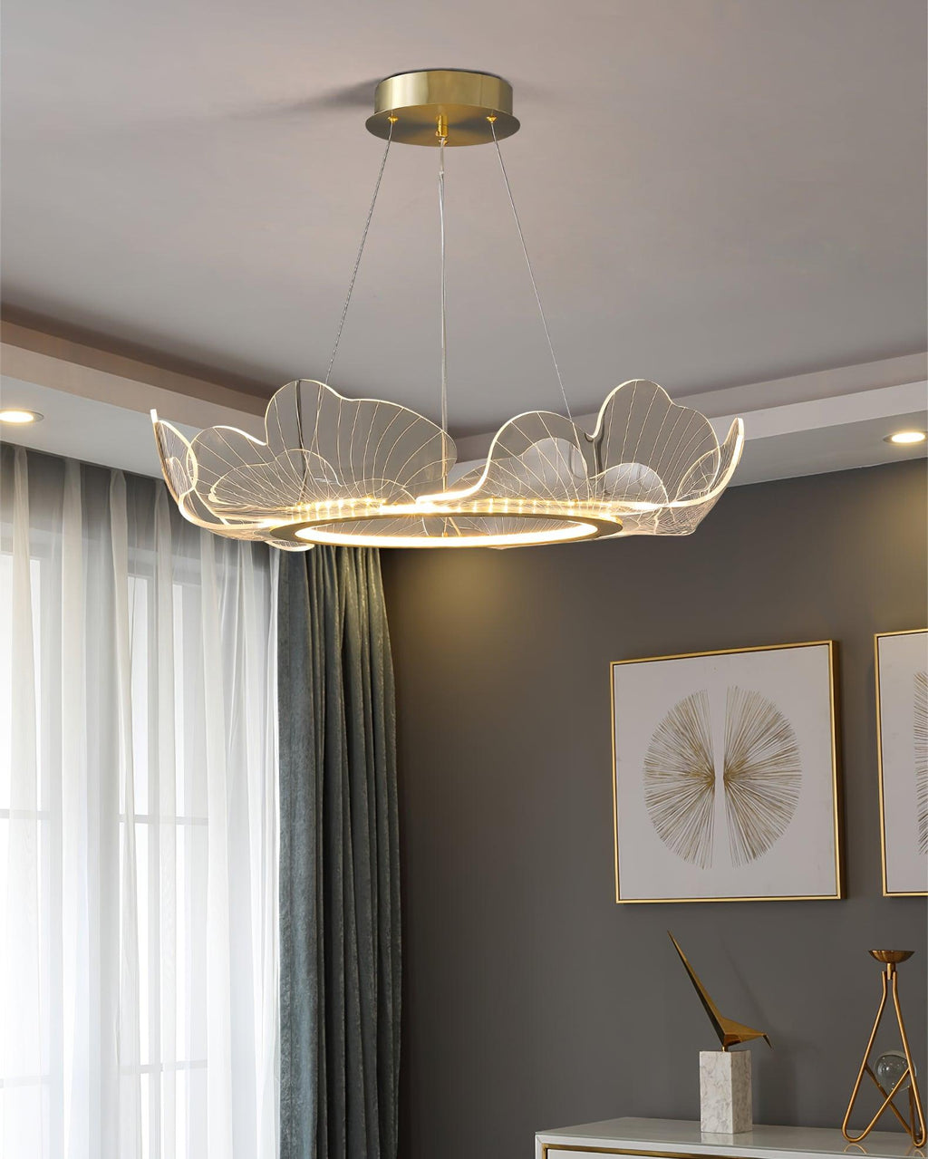 Lustra Suspension en Acrylique Givré Anneau Floral - Neutralighting