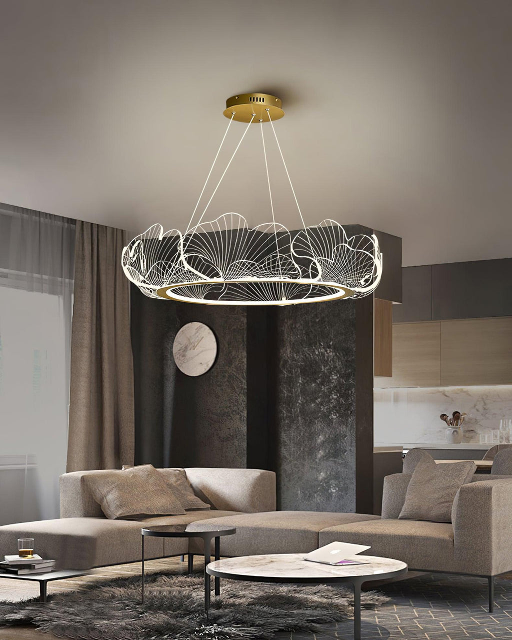 Lustra Suspension en Acrylique Givré Anneau Floral - Neutralighting