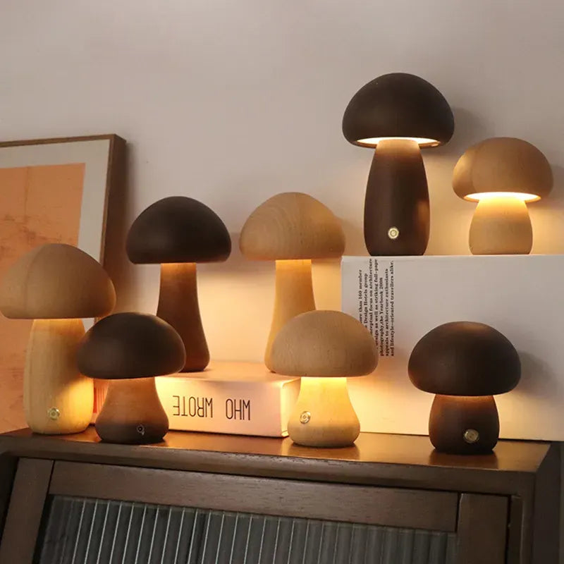 Lampe led champignon veilleuse en bois avec interrupteur tactile