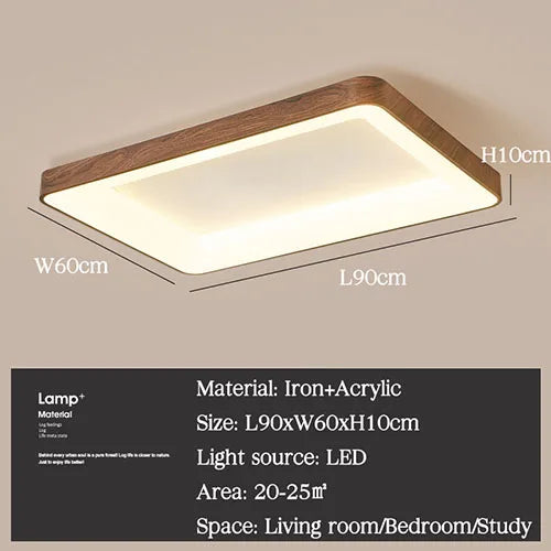 Plafonnier — LED imitation bois éclairage rond rectangle carré