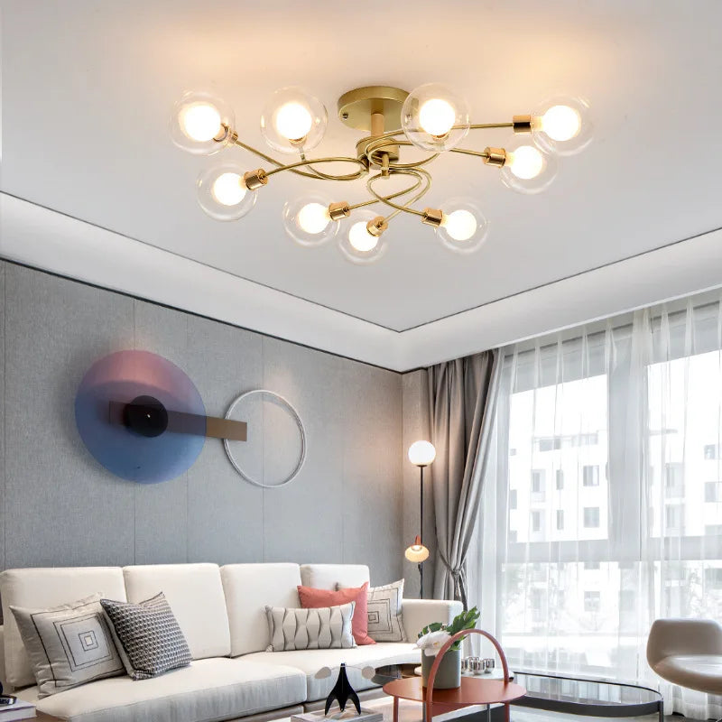 Plafonnier — Boule de verre nordique or noir pour salon chambre Hall suspension lampe décor à la maison éclairage Lustres Luminaires
