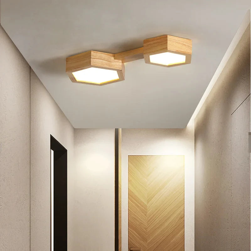 Plafonnier — En bois design moderne hexagonal avec éclairage LED