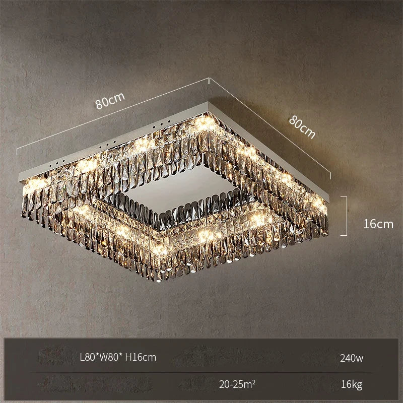 Lustre — LED dimmable rond rectangulaire en cristal