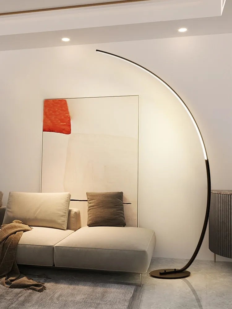 Lampadaire arc LED RVB nordique noir ou blanc avec commande à distance par application pour salon et salle à manger – Orélian Dune