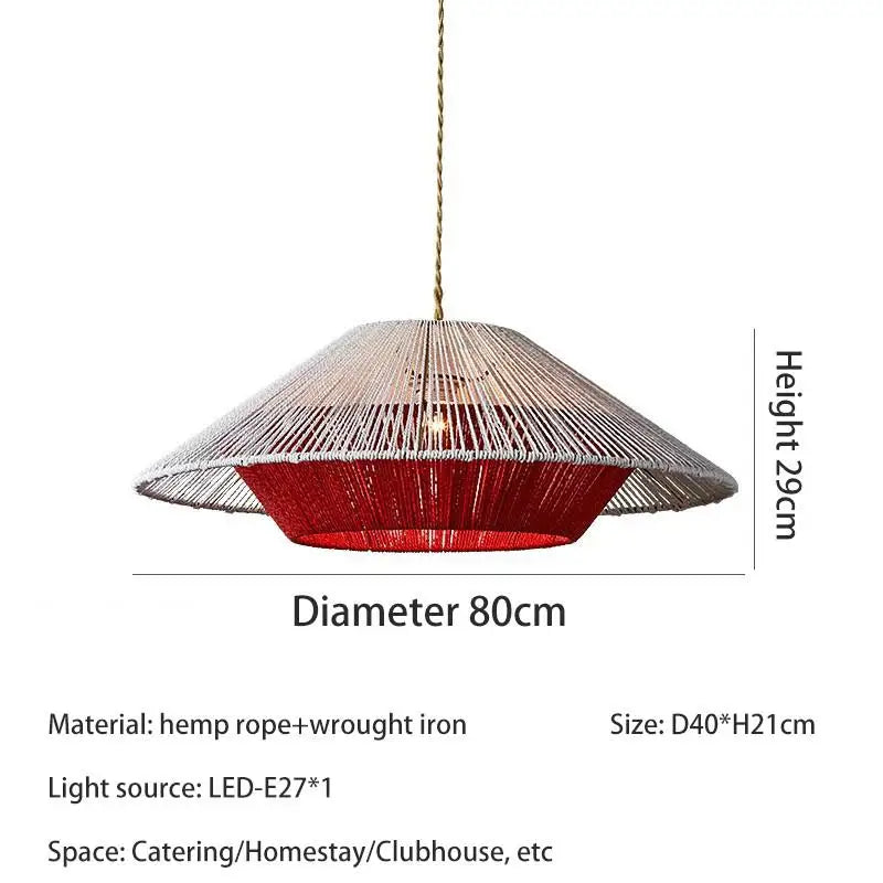 Lustre — LED vintage en corde et rotin tissé pour décoration intérieure