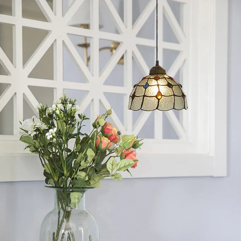 Suspension tiffany vitrail pteris luminaire décoratif pour intérieur Adrien Respire en Verre - Le Charme du Verre dans le Décor