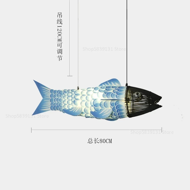 Lustre — En bambou style chinois créatif avec gros poisson