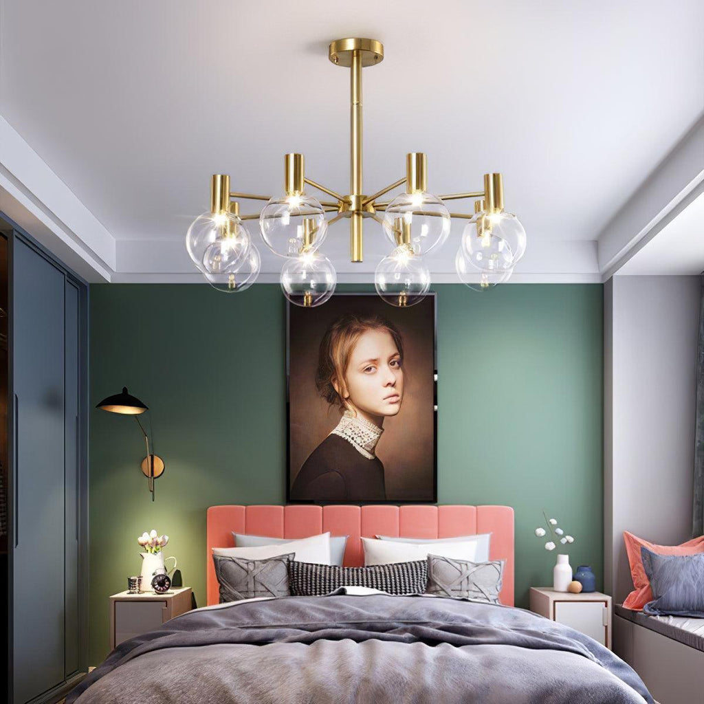 Lustra Chandelier Globe En Verre Cadre Doré Moderne - Neutralighting