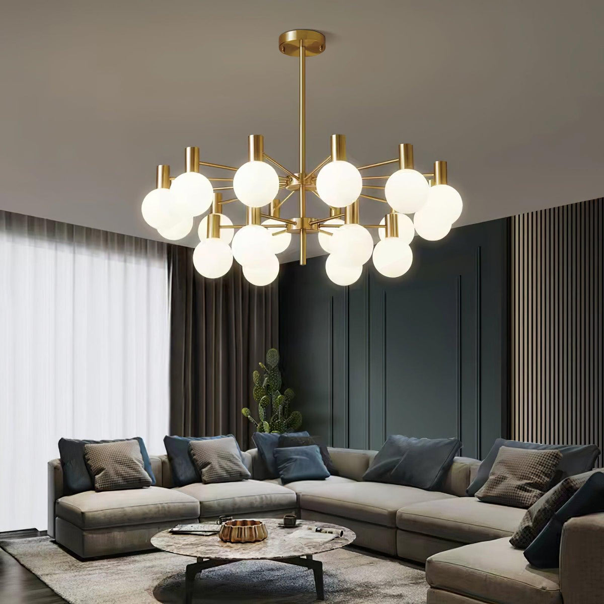 Lustra Chandelier Globe En Verre Cadre Doré Moderne - Neutralighting